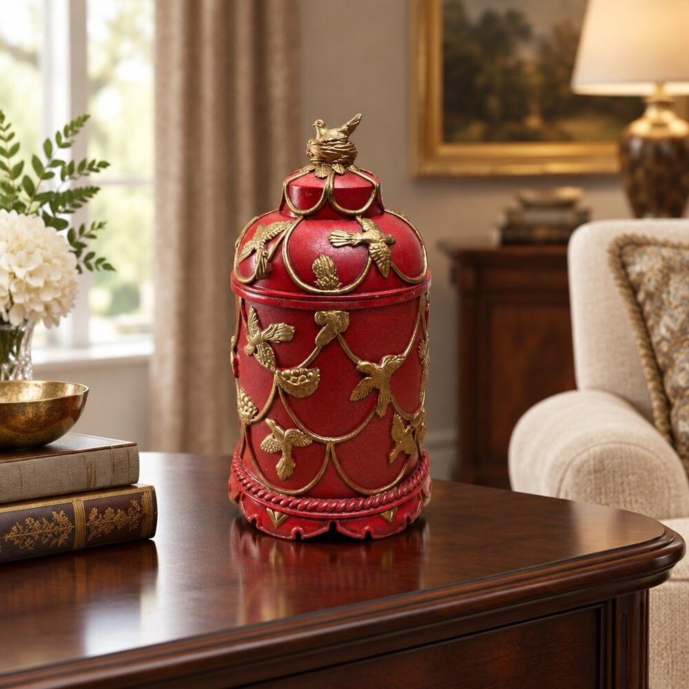 Vintage Rare Japanese Bird Design Jar Red/Gold